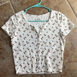 white with brown flowers crop top tshirt